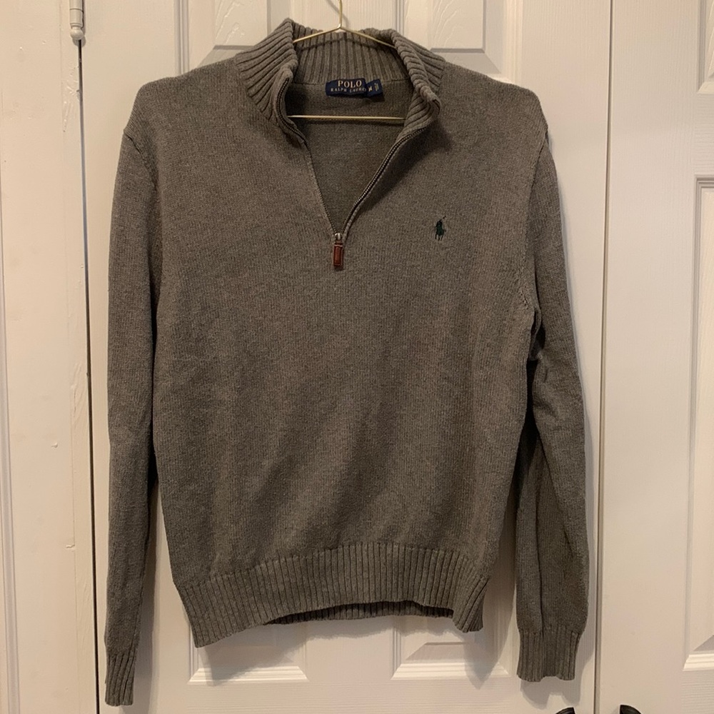 Mens Polo Ralph Lauren grey half zip sweater, size Medium